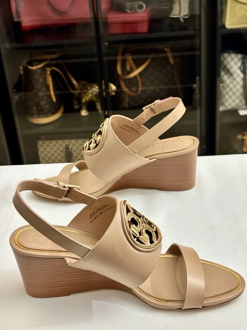 Tory Burch Sandal Metal Miller Wedge Tan Size 9.5